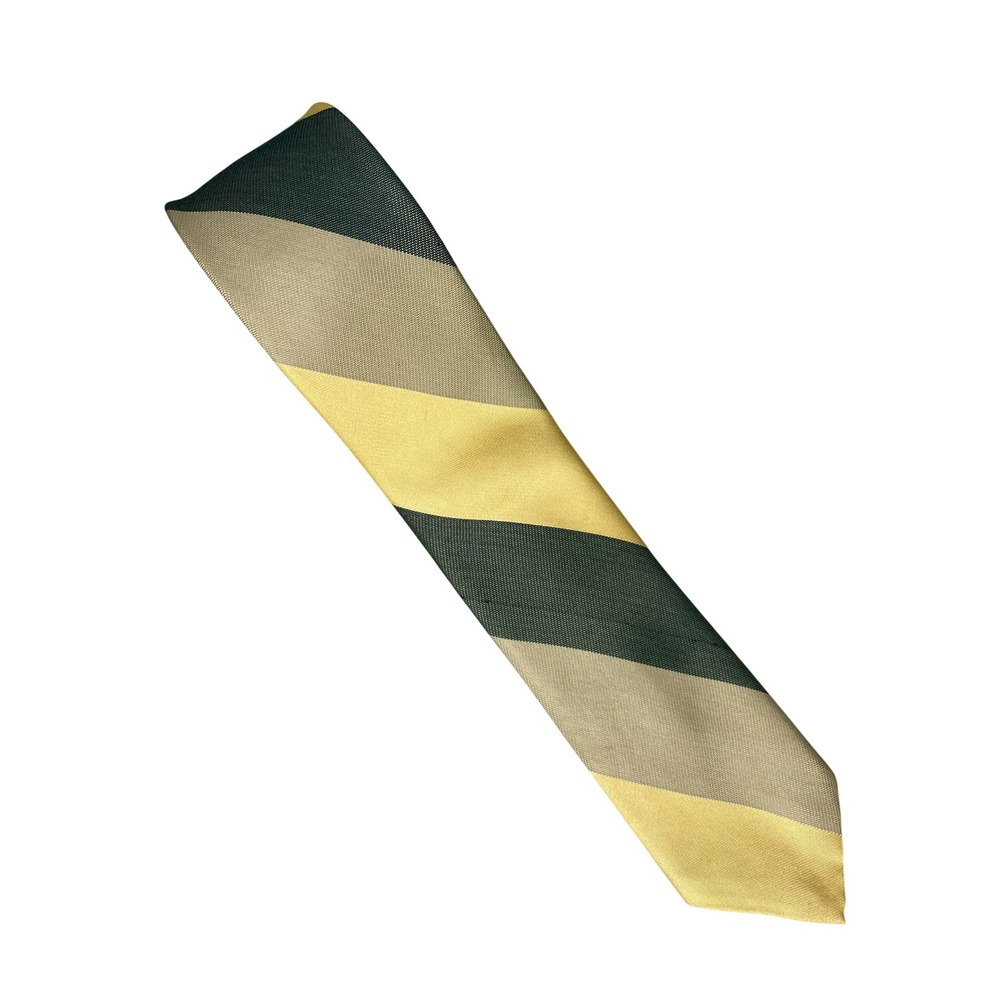 VTG Beau Brummell Mens Striped Silk Tie Green Gold Tan Skinny Classic 54X2.5